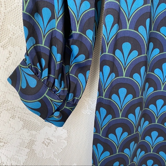 Boden Blue Mod Print Mock Neck Long Sleeve Dress 6 - Picture 10 of 12